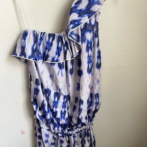 One Shoulder Dress  by Velvet 100% Silk Belted Lining Size S Small Wedding Blue